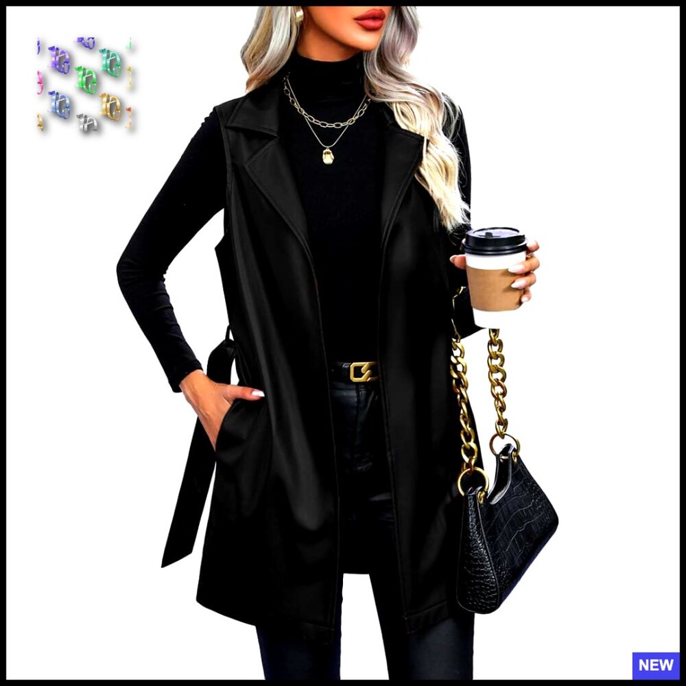 Faux Leather Long Vest Sleeveless Open Front Chic Minimal Y2k Street Wear